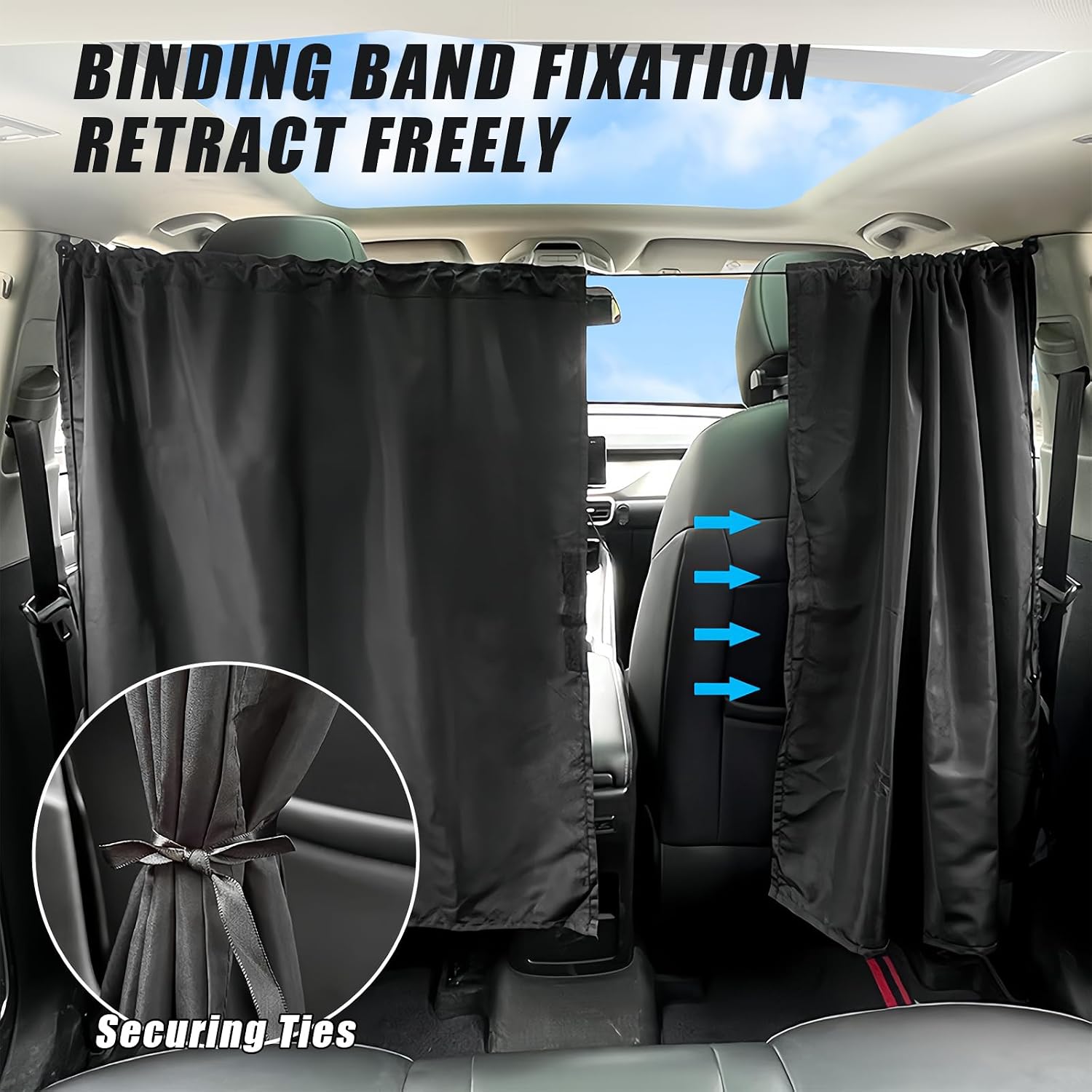 Car Privacy Curtain, Blackout Sun Shade Cover Front & Rear Seat Divider, Sunshade Screen Cover Blocks Light for Sleeping Baby, Fits Sedan SUV Van Truck, Car Accessories, 1 Pack (Black)