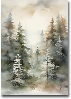 Winter Forest Print, Printable Wall Art, Christmas Print, Woodland Winter Tree Watercolour, Evergreen Tree landscape, Abstract Art Decor, Wall Art