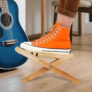 Bamboo Guitar Foot Stool - Wooden Guitar Foot Rest Support with 4 Gears Adjustable, Foldable Footstool Footrest from 4.5" to 8" for Classical Acoustic Electric Accessory