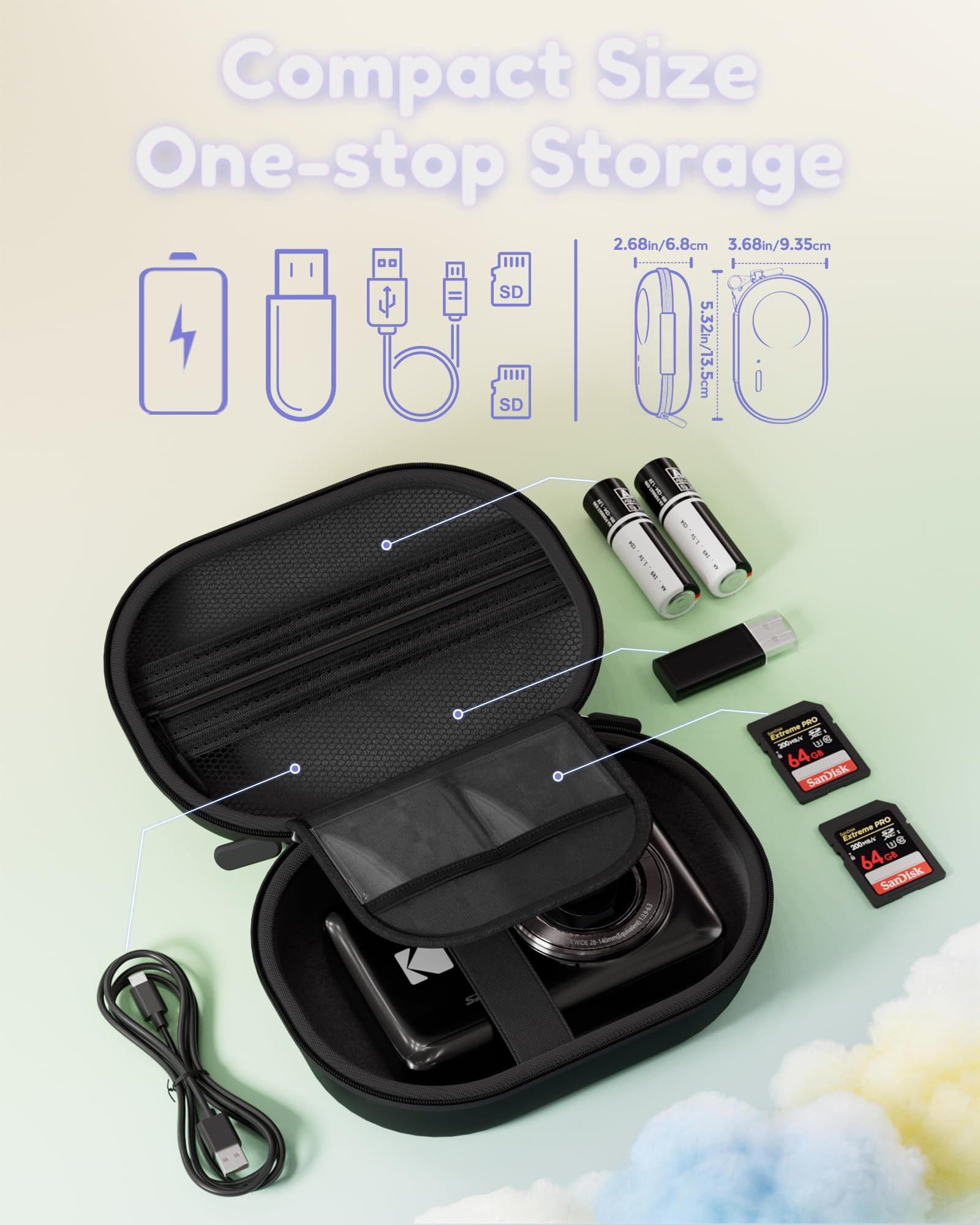 ProCase Futerał do przenoszenia kompatybilny z aparatem cyfrowym Kodak PIXPRO FZ55/FZ45, twarda obudowa do przechowywania z kieszenią siatkową na baterie, kabel, kartę pamięci, etui ochronne na uroczy