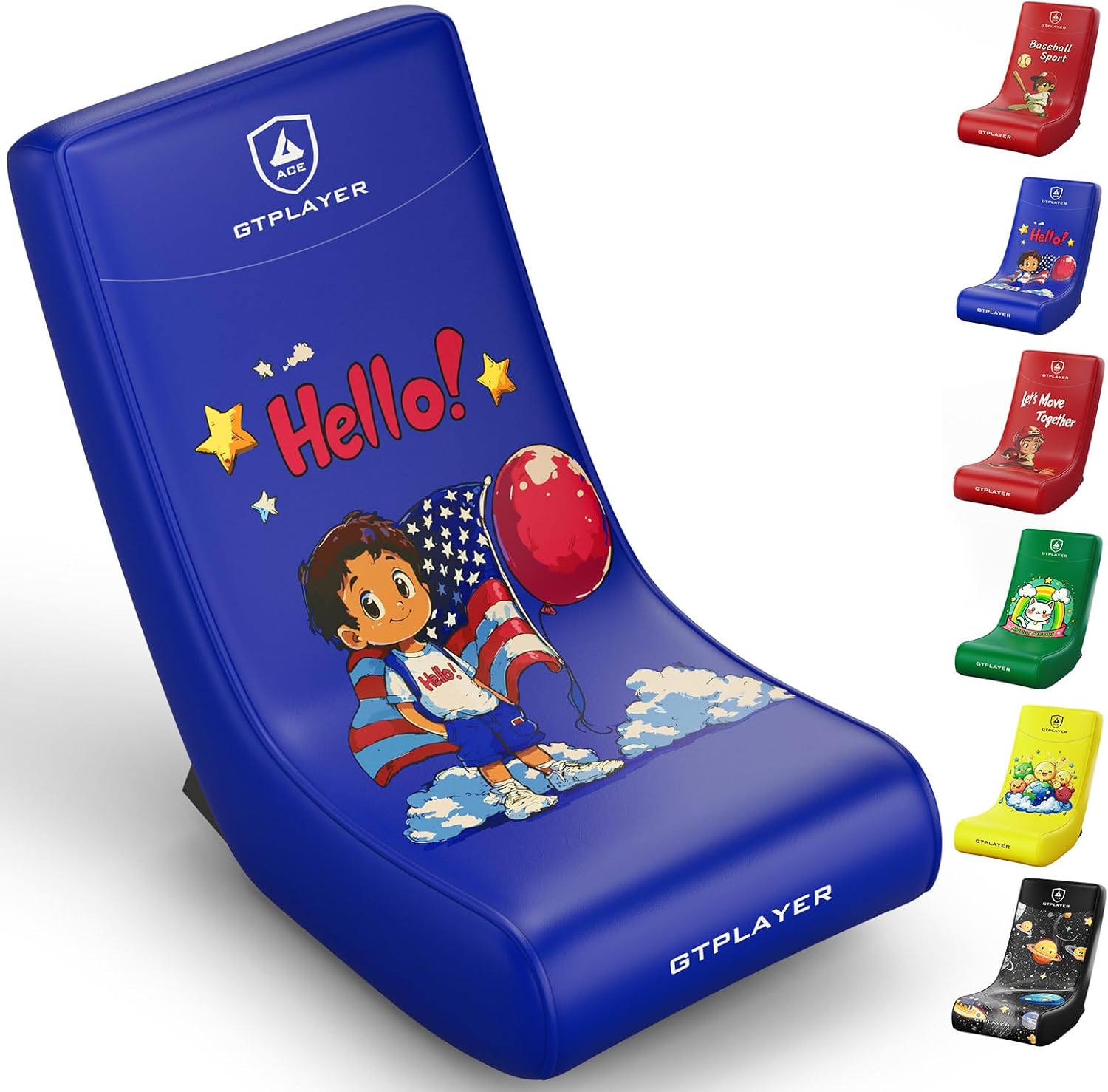 GTPLAYER Gaming Floor Rocking Chair – Rocker Floor Game Chair with Angle Limiter, Stylish Patterned Design, Comfortable Video Game Seat, Blue Flag Pattern 01 Blue Flag Pattern