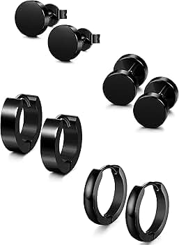 Thunaraz 4 Pairs Stainless Steel Stud Earrings for Men Women