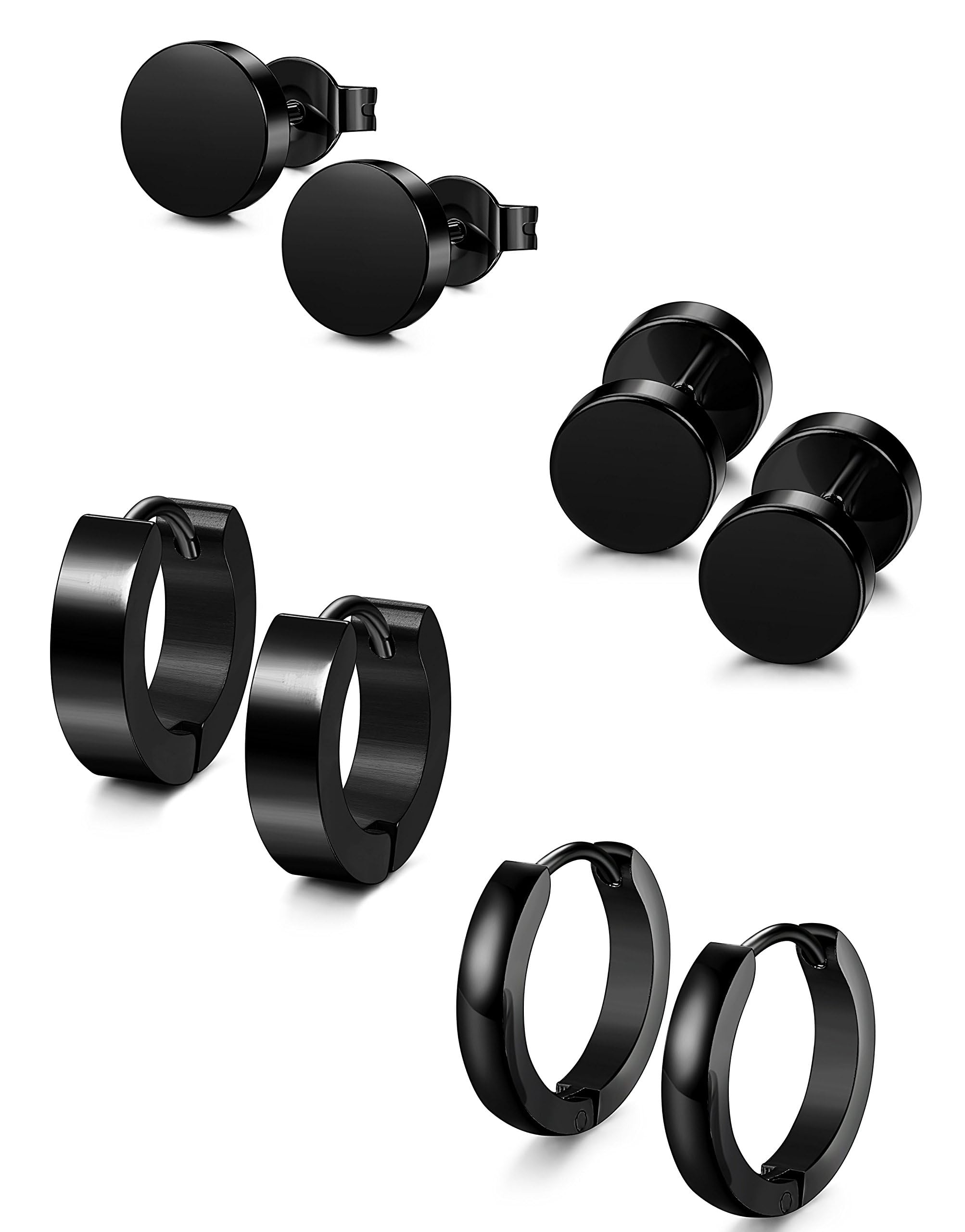 YADOCA 4-6 Pares Pendientes Hombre Negro Acero Inoxidable Hipoalergénico Pendientes de Aros Piercing Oreja Set para Hombres Mujeres