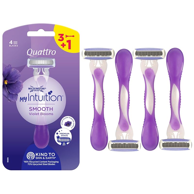 Aparelho de Barbear Descartável Wilkinson Sword Quattro Smooth Violet Bloom com 4 Lâminas, Pacote com 3