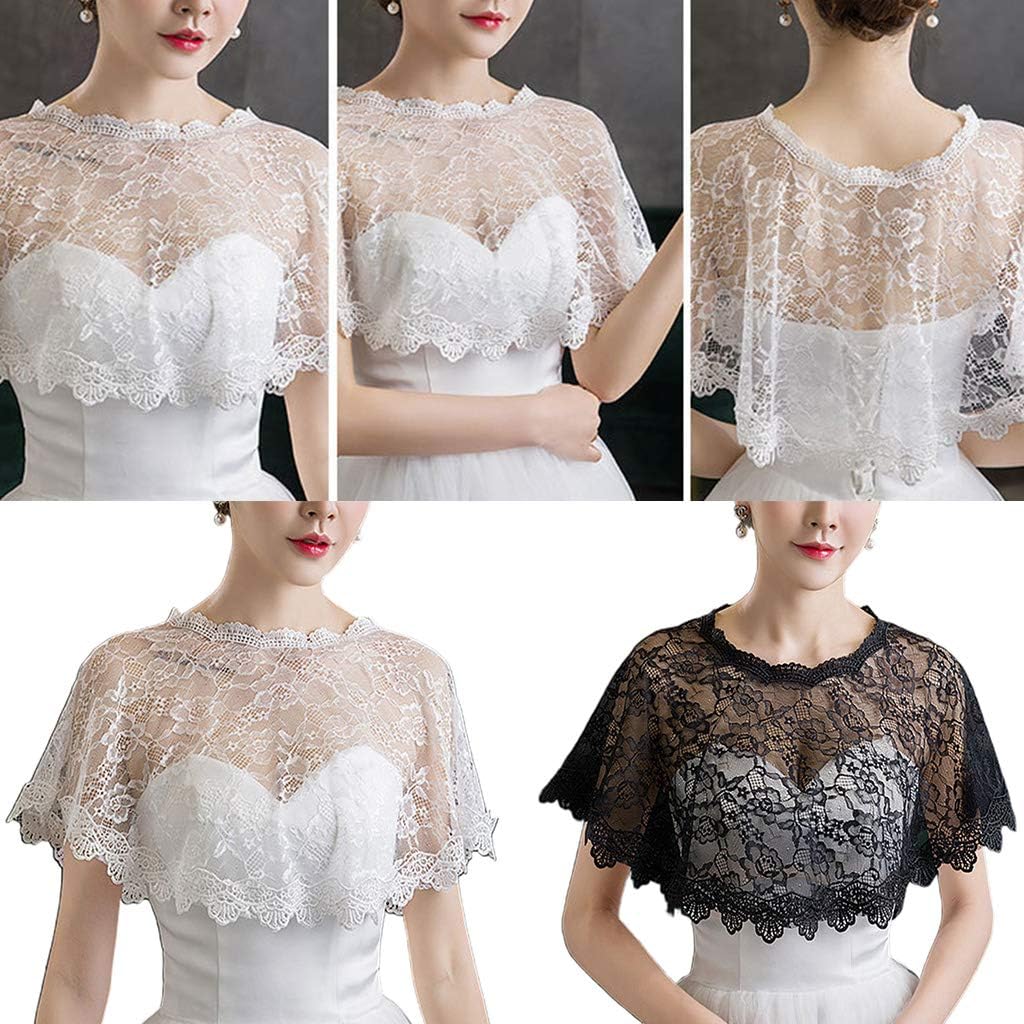 Women Embroidery Floral Lace Cape Wedding Bridal Prom Shawl Shrug Shoulder Cover Bridal Shawl, White