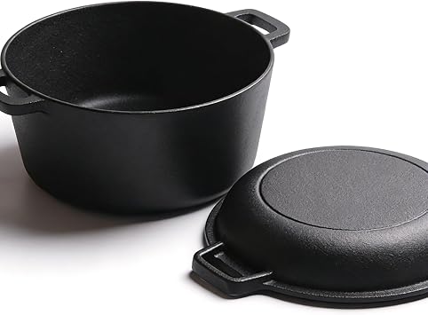 Cast Iron Double Dutch Oven Pot with Skillet Lid (5 Quart)