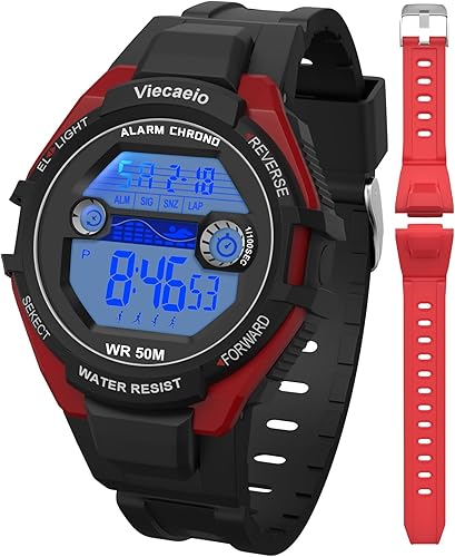 Miniatura 9 de Reloj digital para niños y niñas, 2 correas de silicona intercambiables, resistente al agua y a prueba de golpes hasta 164.0 ft, reloj deportivo con