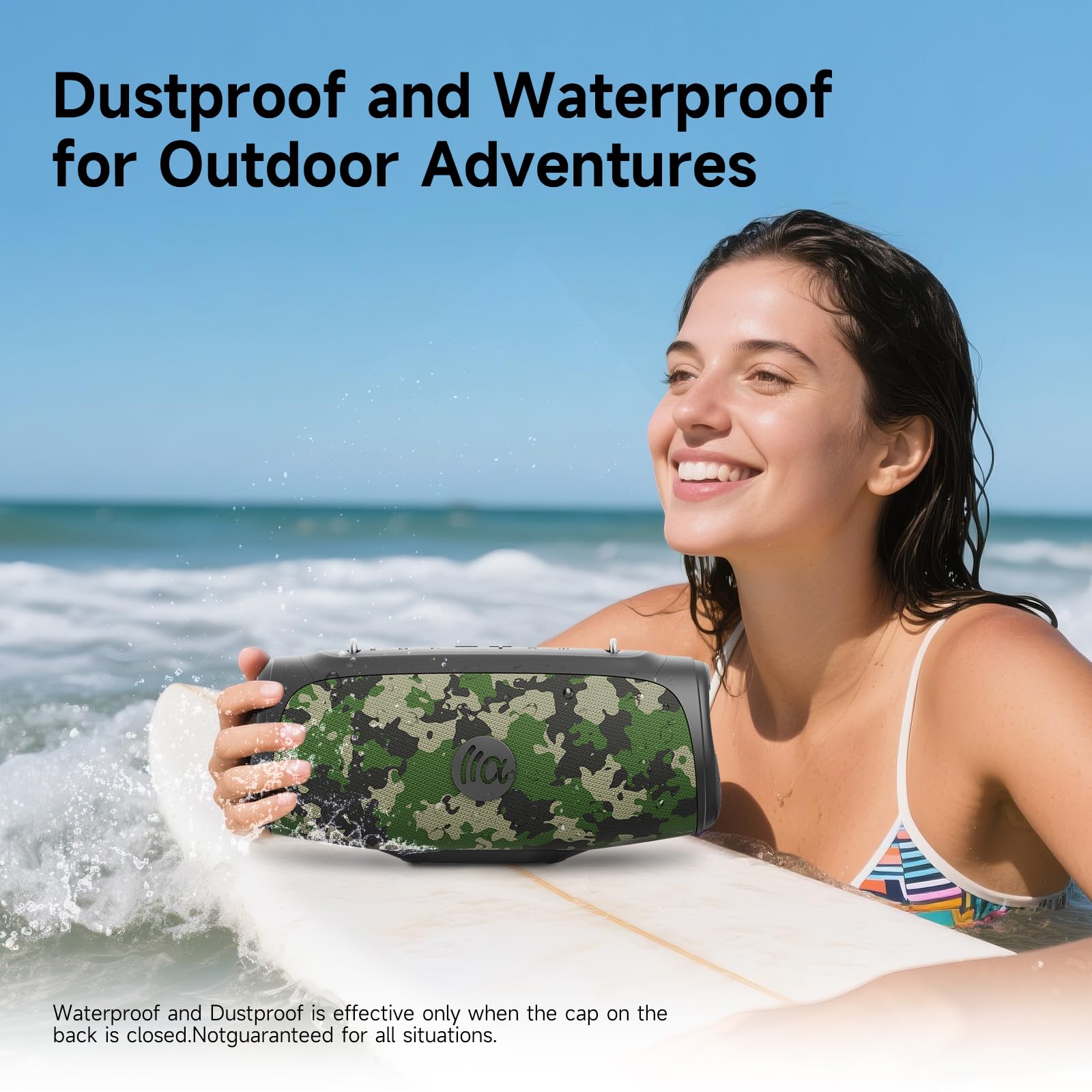 TAZATA - Altoparlante Bluetooth portatile da 60 W RMS, subwoofer da 90 W di picco alto, stereo wireless con suono HD, tempo di riproduzione 8H IPX7 impermeabile per feste in spiaggia (CAMO-60 W RMS/90