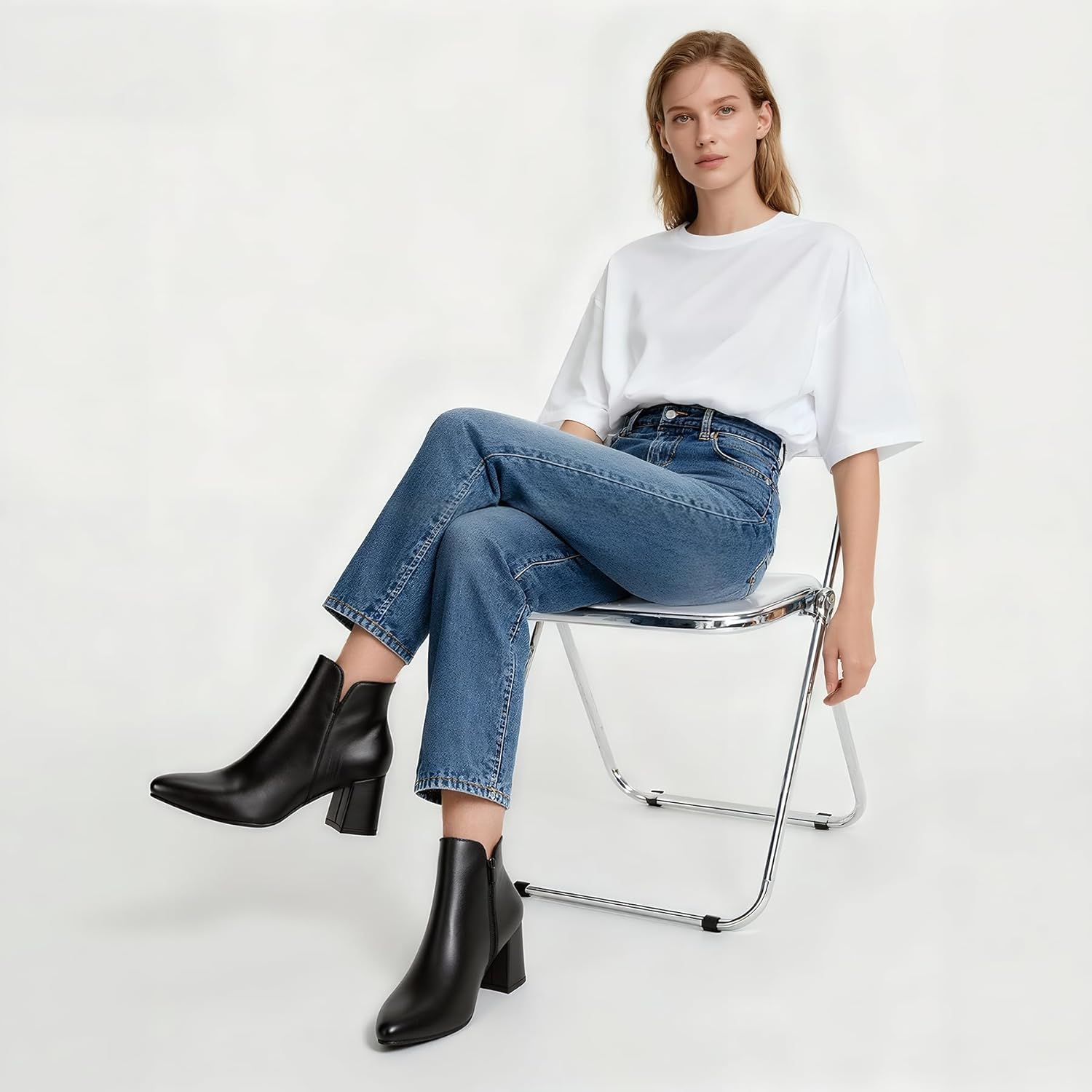 Women’s Ankle Boots with Side Cutout, Pointed Toe, Low Block Heel Zip Dress Booties for Work & Casual Wear - Image 6