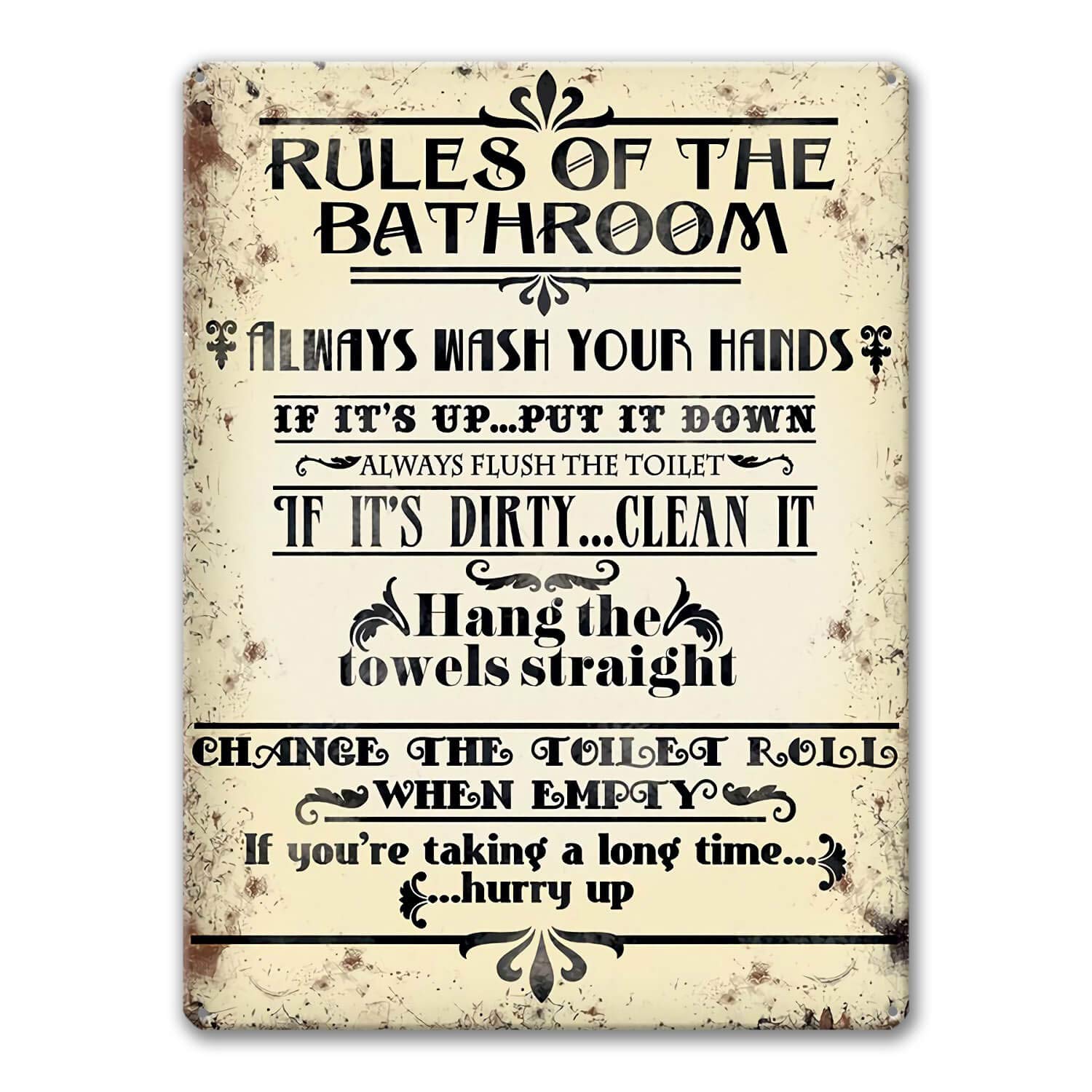 peiyeety Metal Tin Sign Rules Of The Bathroom Funny Quote Wall Art, Vintage Retro, Wall Decor For Indoor Home Kitchen Living Room Bedroom Office Cafe Bar, 6x8 Inch