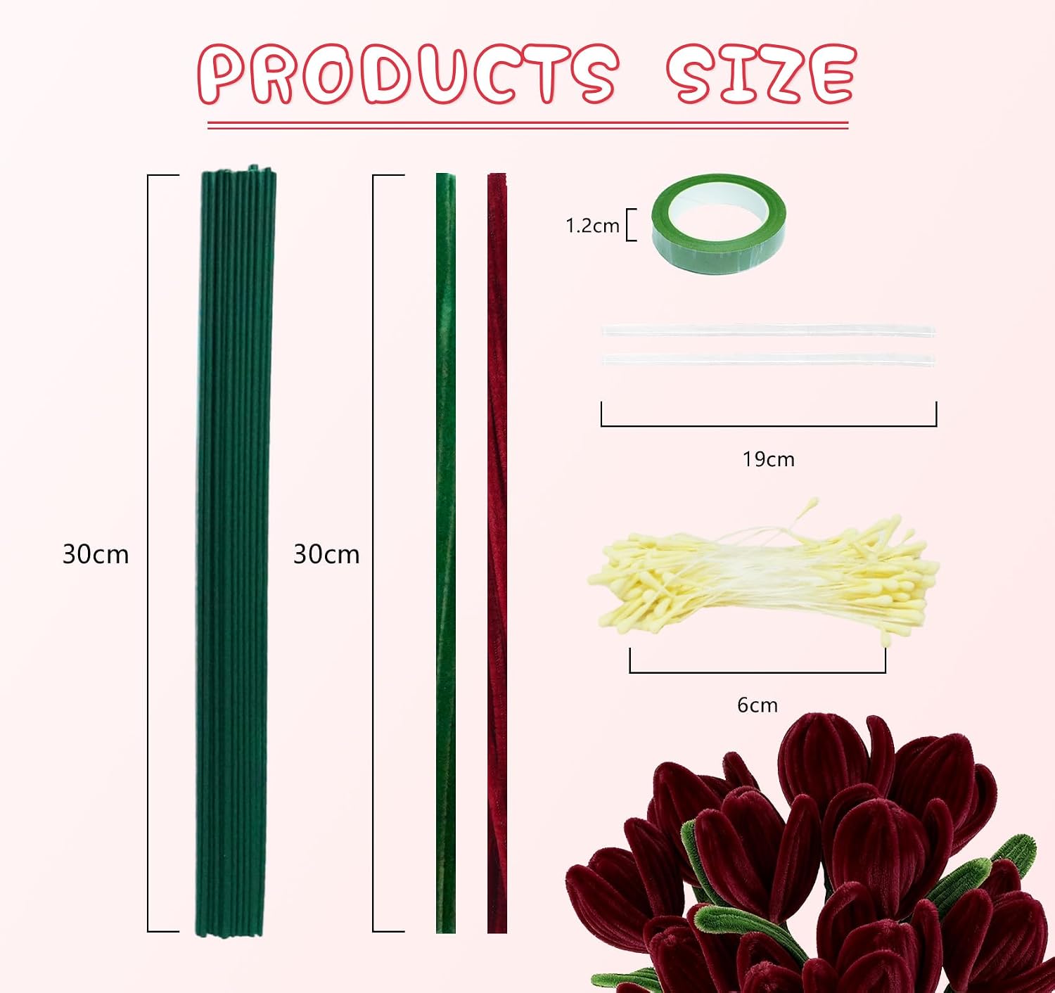 200 Pcs Pipe Cleaners, Red Pipe Cleaners with Instruction, 2 Colors Chenille Stems, Christmas Bouquet Craft Supplies for Flower Art Creative Gift Party Wedding Festive Home Decorations