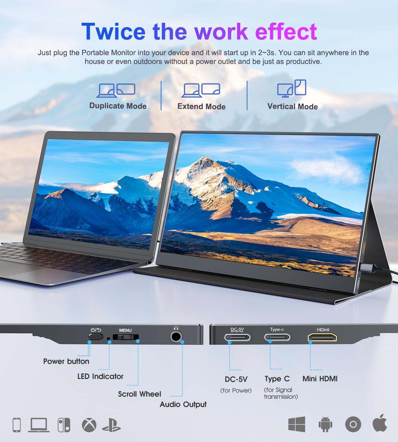 Portable Monitor, 15.6 Zoll Tragbarer Monitor, IPS FHD 1080P HDR