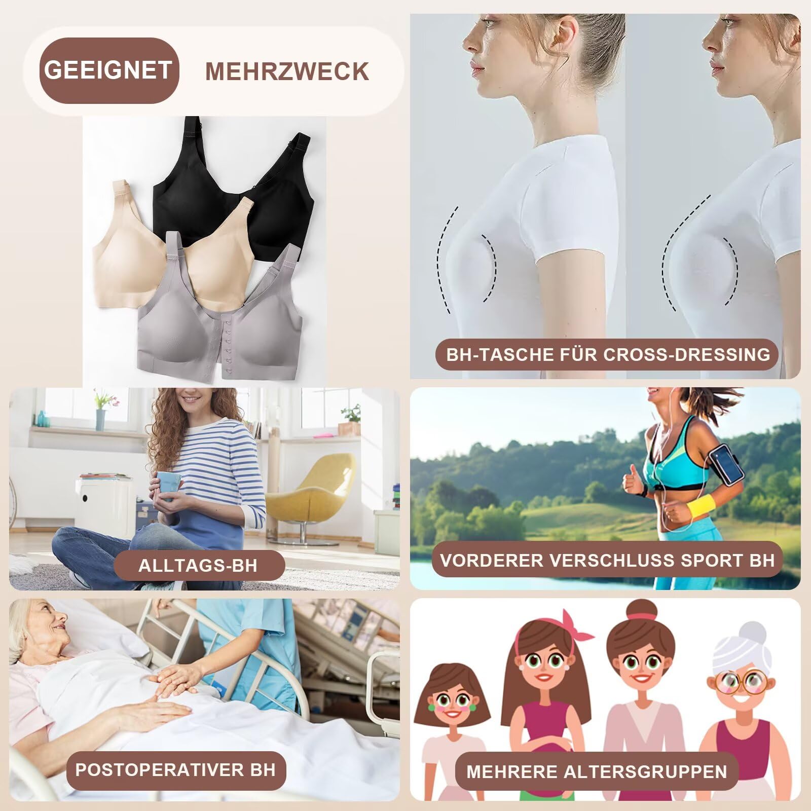 Reggiseno mastectomia chiusura anteriore reggiseno chirurgico senza cuciture con tasca protesi per protesi mammarie forme del seno