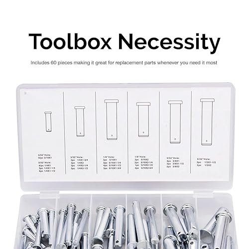 Vista 87 de Neiko 50457A - Kit surtido de pasadores de chaveta, 150 clips de acero chapado en zinc, pequeños pasadores de chaveta para uso en sistema de bloqueo