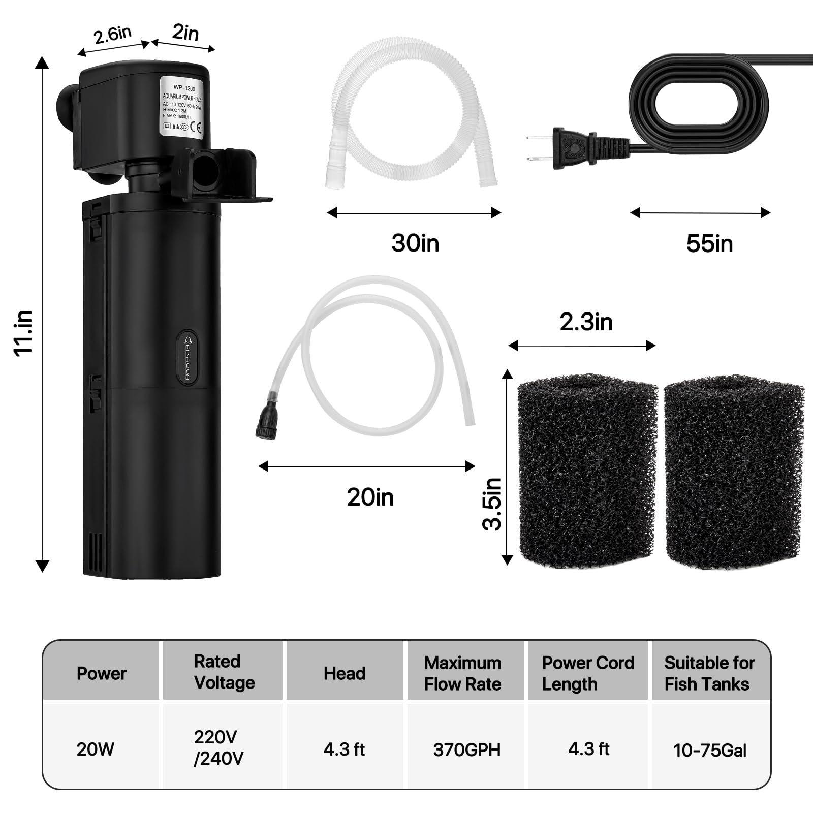 Filtro UV per acquario a doppia camera, filtro sommergibile 4 in 1 per serbatoi di tartarughe da 20-75 galloni, macchina verde ultra silenziosa con filtrazione, produzione di onde e ossigenazione