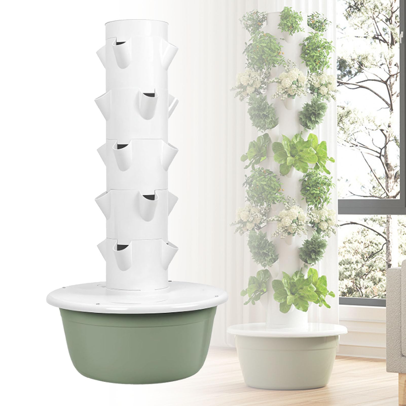 Torre hidropónica, cultivo hidropónico, kit de cultivo hidropónico, cultivo vertical con bomba de hidratación, adaptador, macetas de red y temporizador.,5-layers