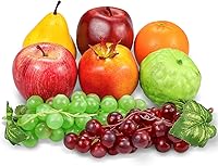 Lorigun 8PCS Realistic Fake Fruits - Artificial Apples, Oranges, Grapes, Pears for Home Decor, Party, Photoshoot Props