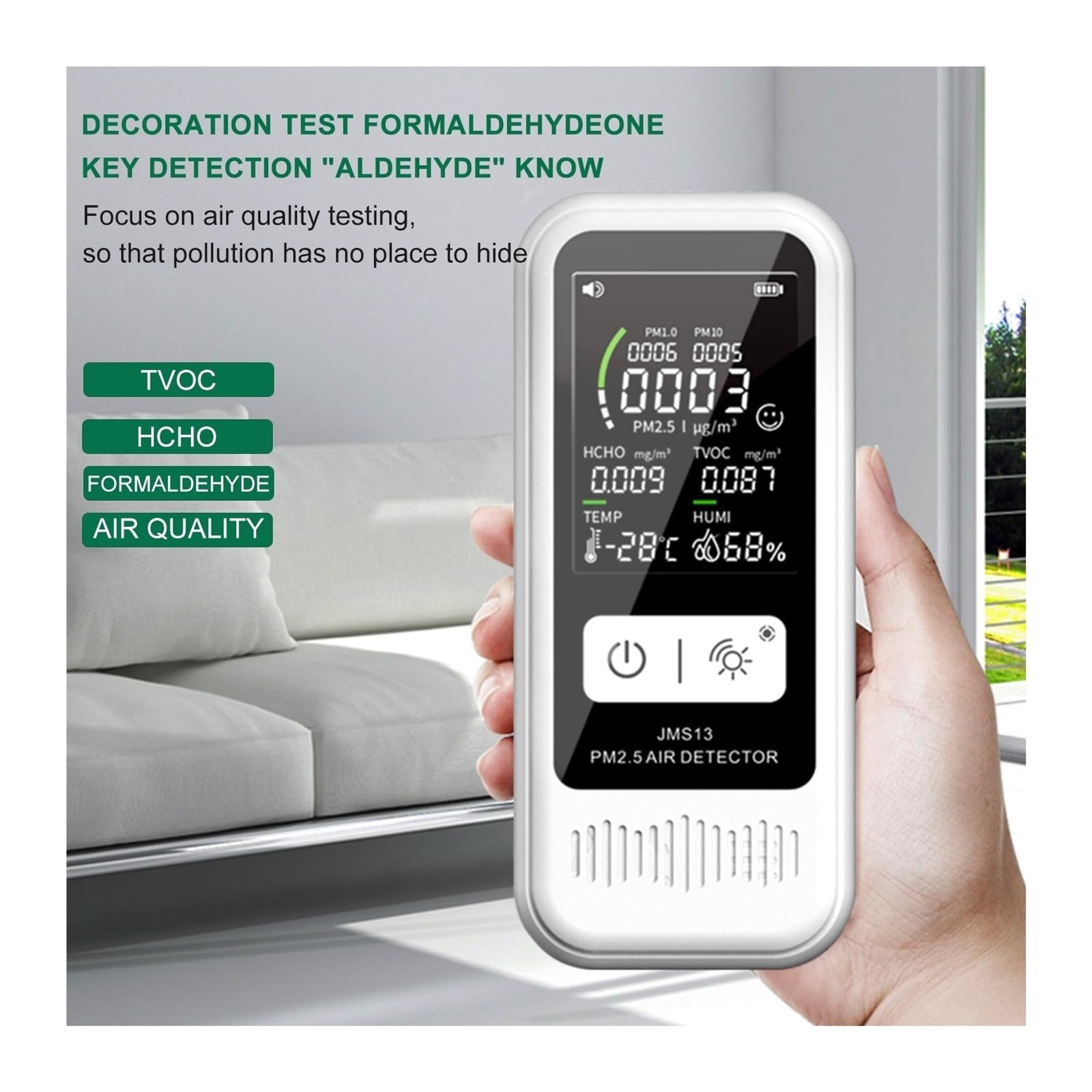 5 W 1 Monitor Jakości Powietrza PM2.5 HCHO TVOC Test Wilgotności Miernik Temperatury Wielofunkcyjny Detektor Gazu Tester Domowy