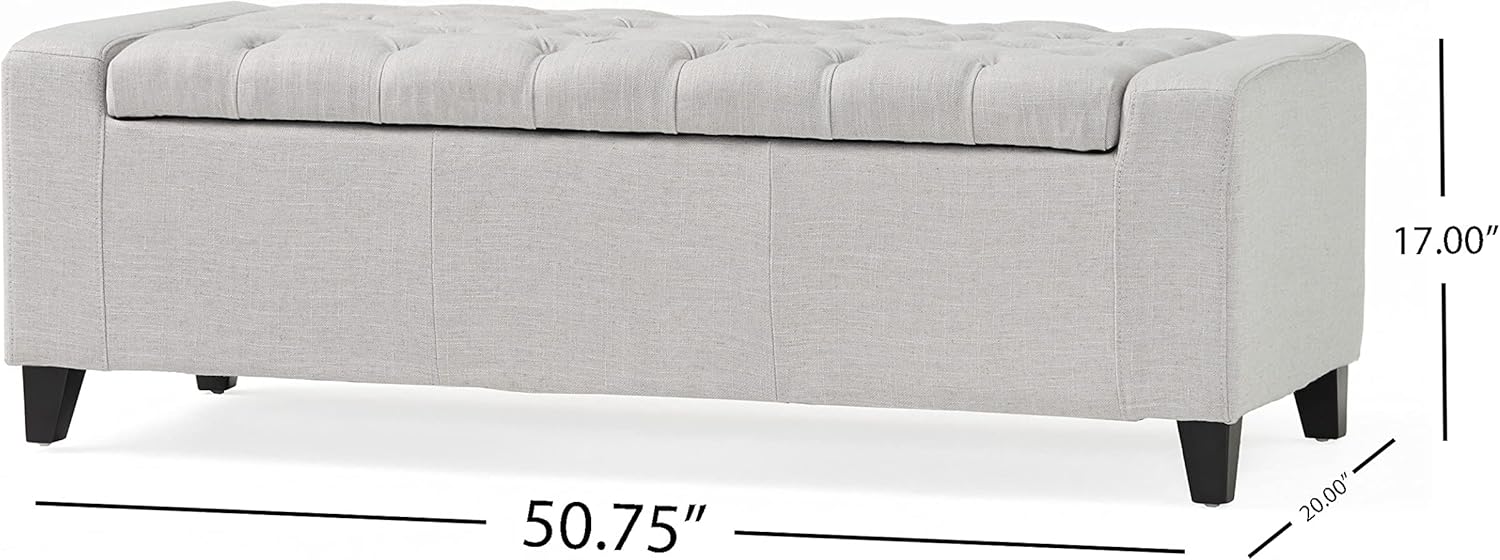 Light Gray Tufted Fabric Storage Ottoman Bench