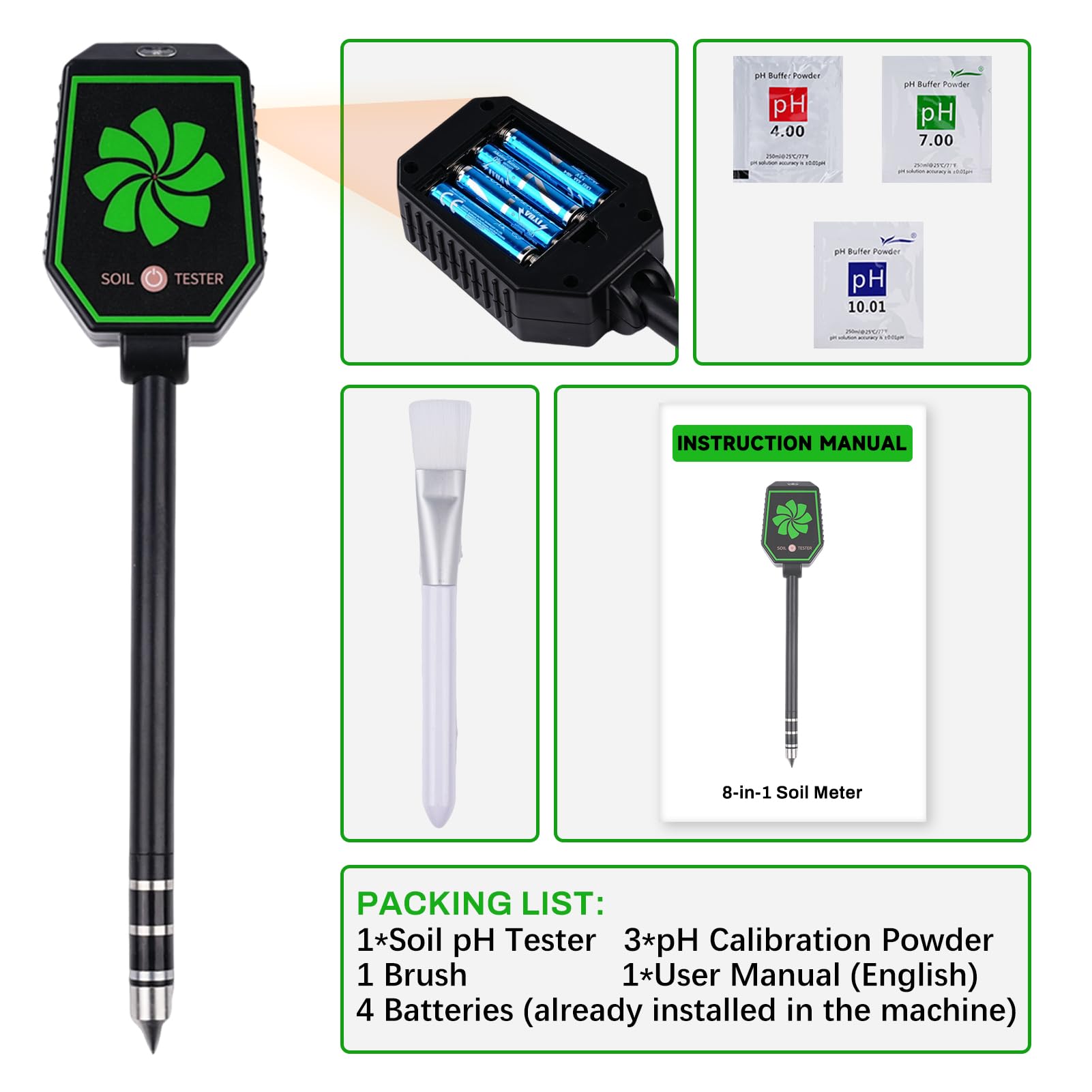 8 w 1 Bluetooth miernik wilgotności roślin, miernik pH ziemi, pomiar gleby, pomiar trawnika, czujnik roślin, łączy się z aplikacją mobilną.