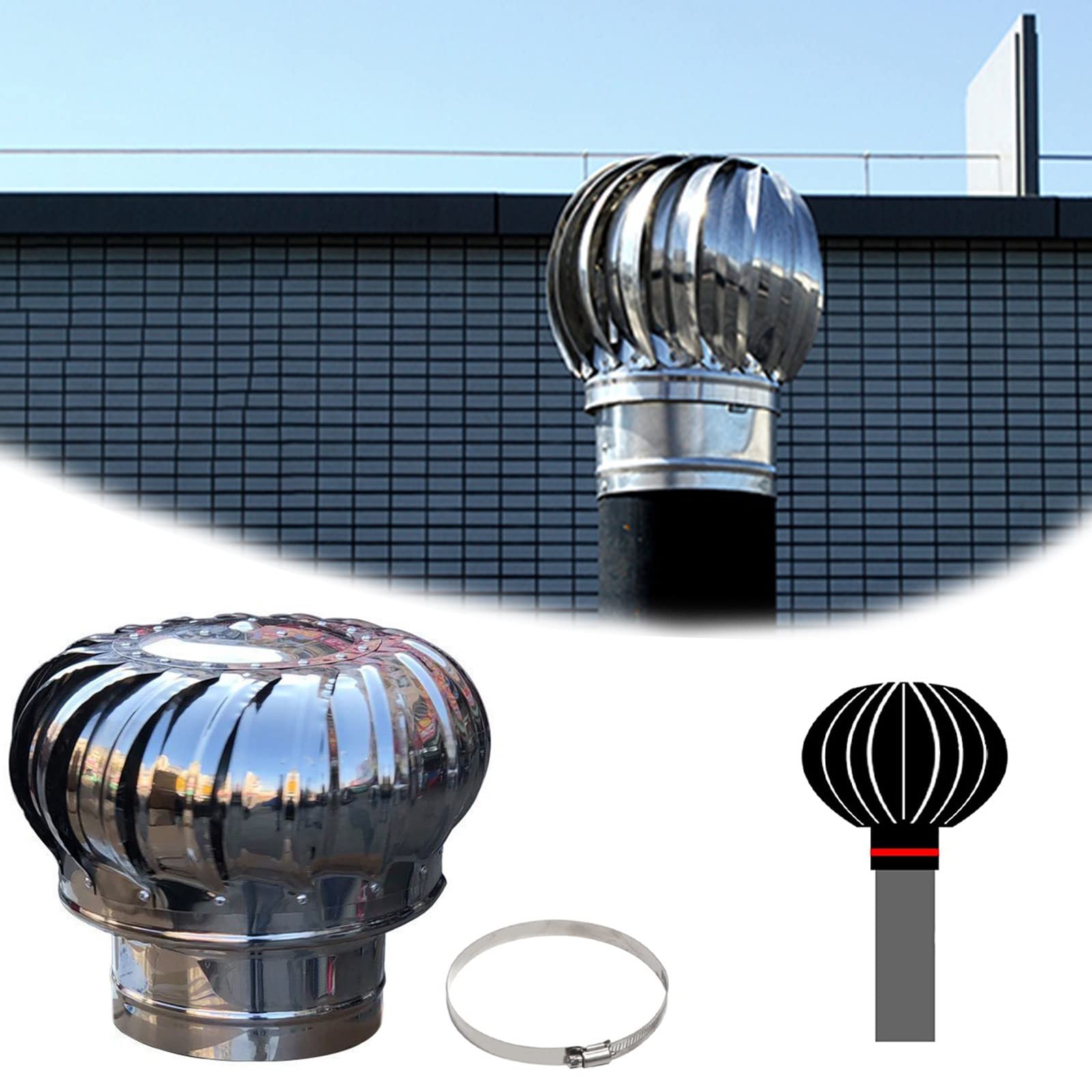 Pwabaf Flue Vent Cap Stainless Steel, Shed Roof Ventilator Cover, Outdoor Dryer Vent Cover No Noise & Rainproof, Chimney Cap Rotation Air Vent Outlet (Size : 100Mm/3.9 In)