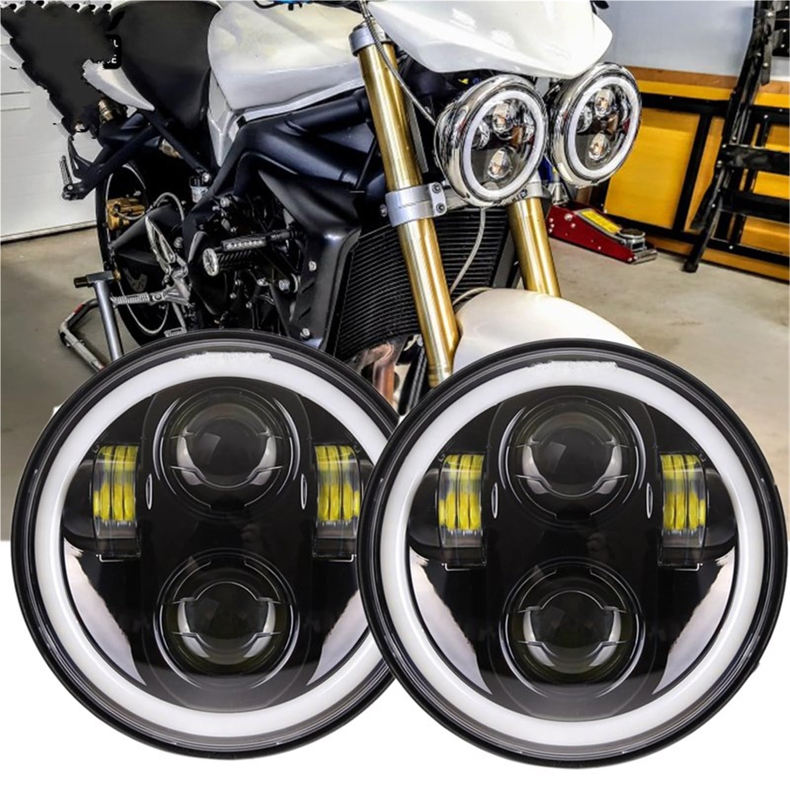 Faro Moto Per Speed ​​Triple Per Street Triple LED Fendinebbia | 2 fari a LED 5,75 pollici con fascio alto/basso Halo per 3 per Speed ​​Triple per Street Triple per proiettore Thunde 5 3/4"
