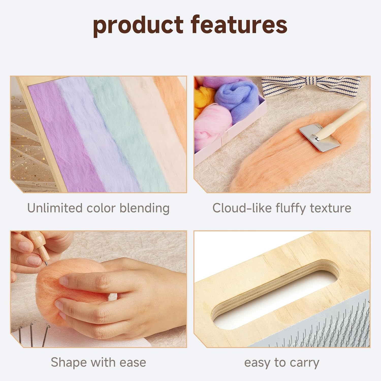HOSASSPER Wool Blending Board Carding Brush Set, Yarn Carding Board Carder Making Kit for Organize Mix Color Fiber with 2pcs Wood Craft Sticks