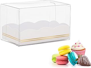 Macaron Boxes for Macaron Packaging- Pack of 20 Party Favor Boxes- 2"x2"x3" Wedding Favor Boxes w/Scallop Gold Foil Design-Macaroon Boxes Packaging-Clear Boxes for Favors-Clear Treat Boxes-Macaron Box