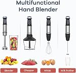 Ganiza Immersion Blender, Electric Hand Blender 800W with 15 Speed and Turbo Mode Handheld Blender Stainless Steel Blade, 5-in-1 Handheld Stick Mixer, Milk Frother, Egg Whisk, Chopper and Beaker