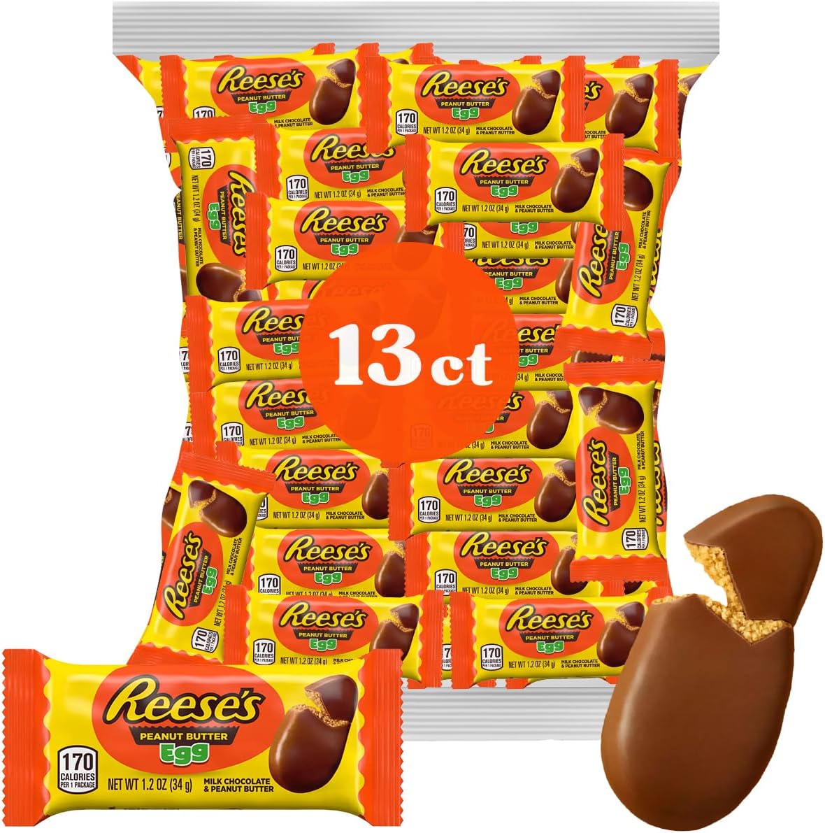 Reese’sPeanut Butter Eggs Milk Chocolate Candy for Easter Basket Stuffers - Individually Wrapped Milk Chocolate Eggs and Peanut Butter Cups in Bulk for Kids - 1.2oz, 1lb
