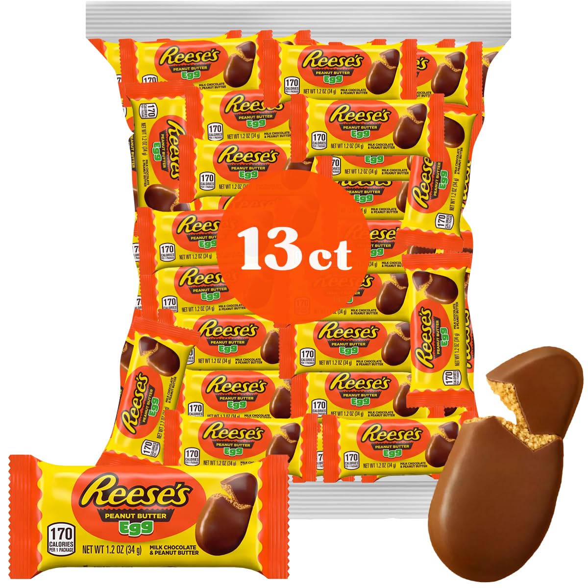 Reese’sPeanut Butter Eggs Milk Chocolate Candy for Easter Basket Stuffers - Individually Wrapped Milk Chocolate Eggs and Peanut Butter Cups in Bulk for Kids - 1.2oz, 1lb