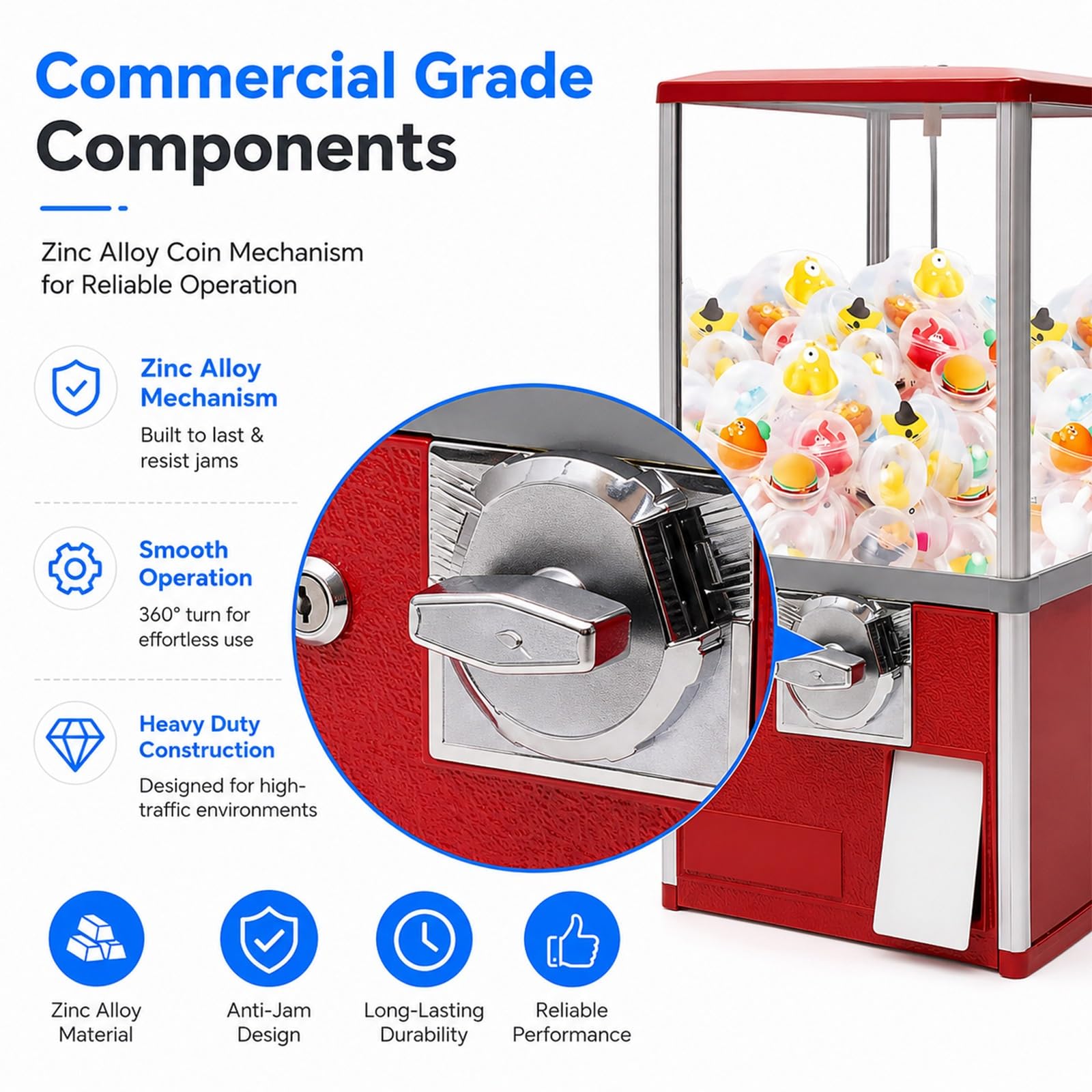 Distributore Automatico a Monete per Capsule, Vending Machine Commerciale con Capacità 200 Capsule e Cassaforte da 800 Monete, Dispenser Caramelle da Banco per Negozi Sale Giochi(Blue)