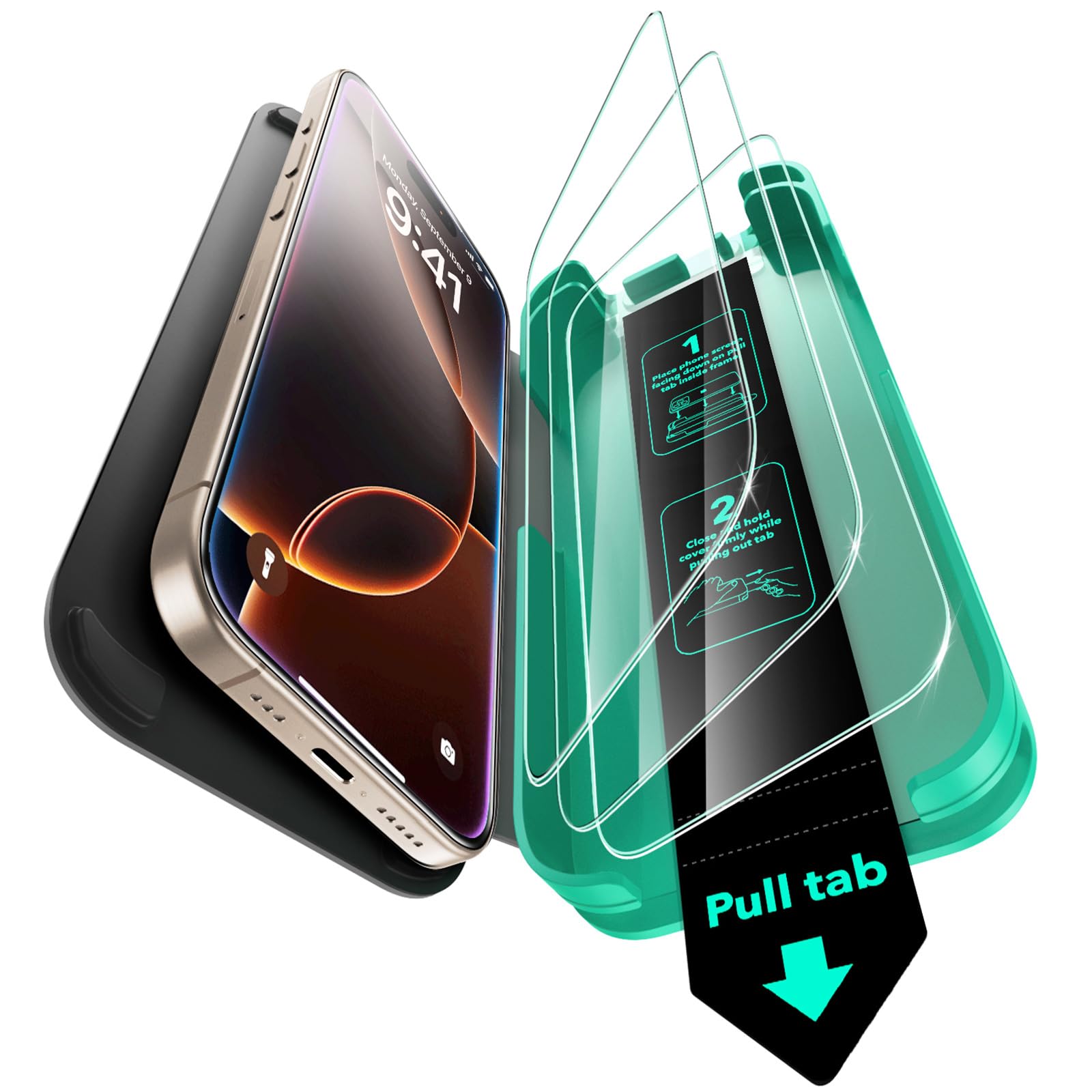 ESR 3 Pack 9H+ Glass for iPhone 16 Pro Max Screen Protector, [Military Grade Shatterproof