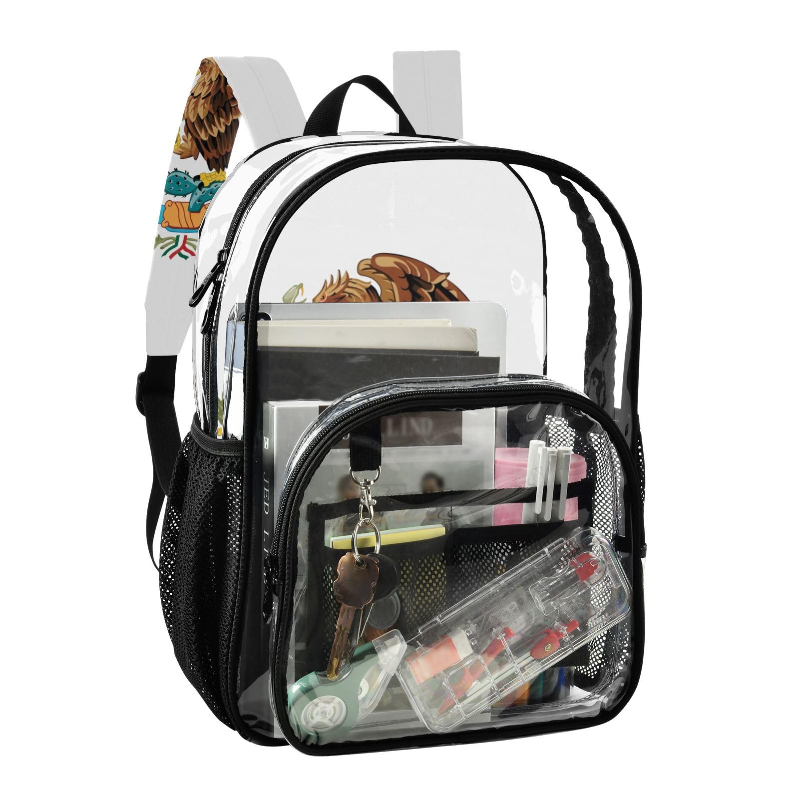 Aflyko Patriot PVC Backpack Mexican Flag Gorgeous Transparent Bag Stadium Approved Daypack for Live House Concert Sport Game Festival Event Traveling