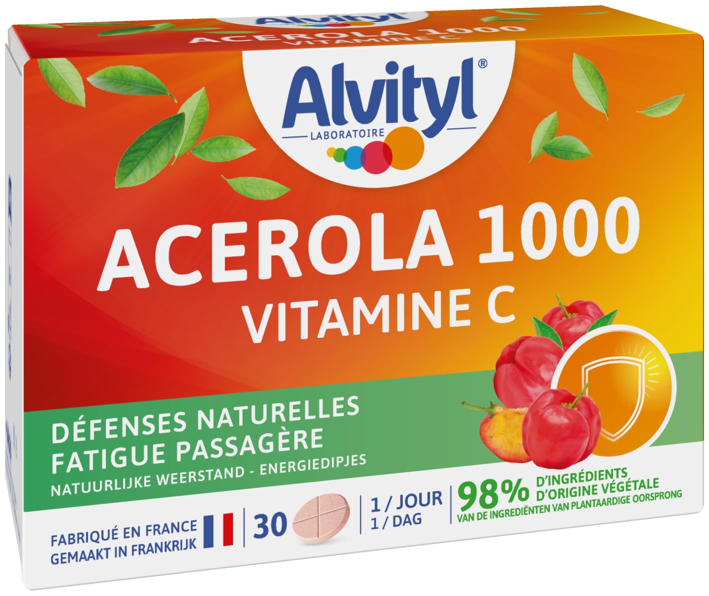 Alvityl - Comprimés Acerola 1000 - Acerola - Vitamine C - Contribue à réduire la fatigue - 30 comprimés 1/​jour