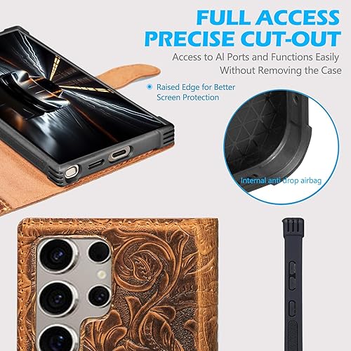 Miniatura 10 de Funda tipo cartera para Samsung Galaxy S22+ de piel auténtica, 2 en 1, magnética, desmontable, a prueba de golpes, con ranura para tarjetas, carga