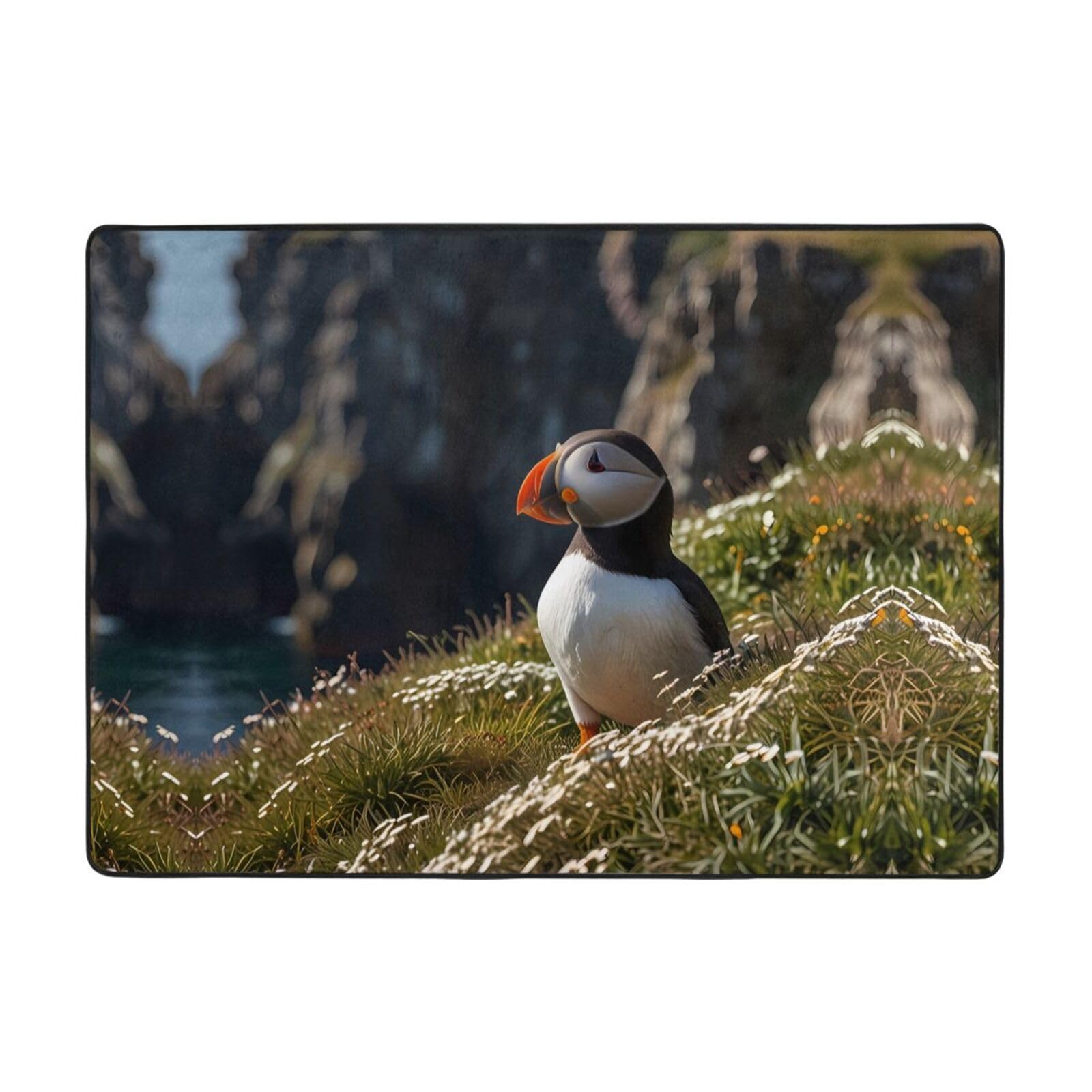 Tapis salon Puffin is Cliffs déco grand format pour table basse et balcon