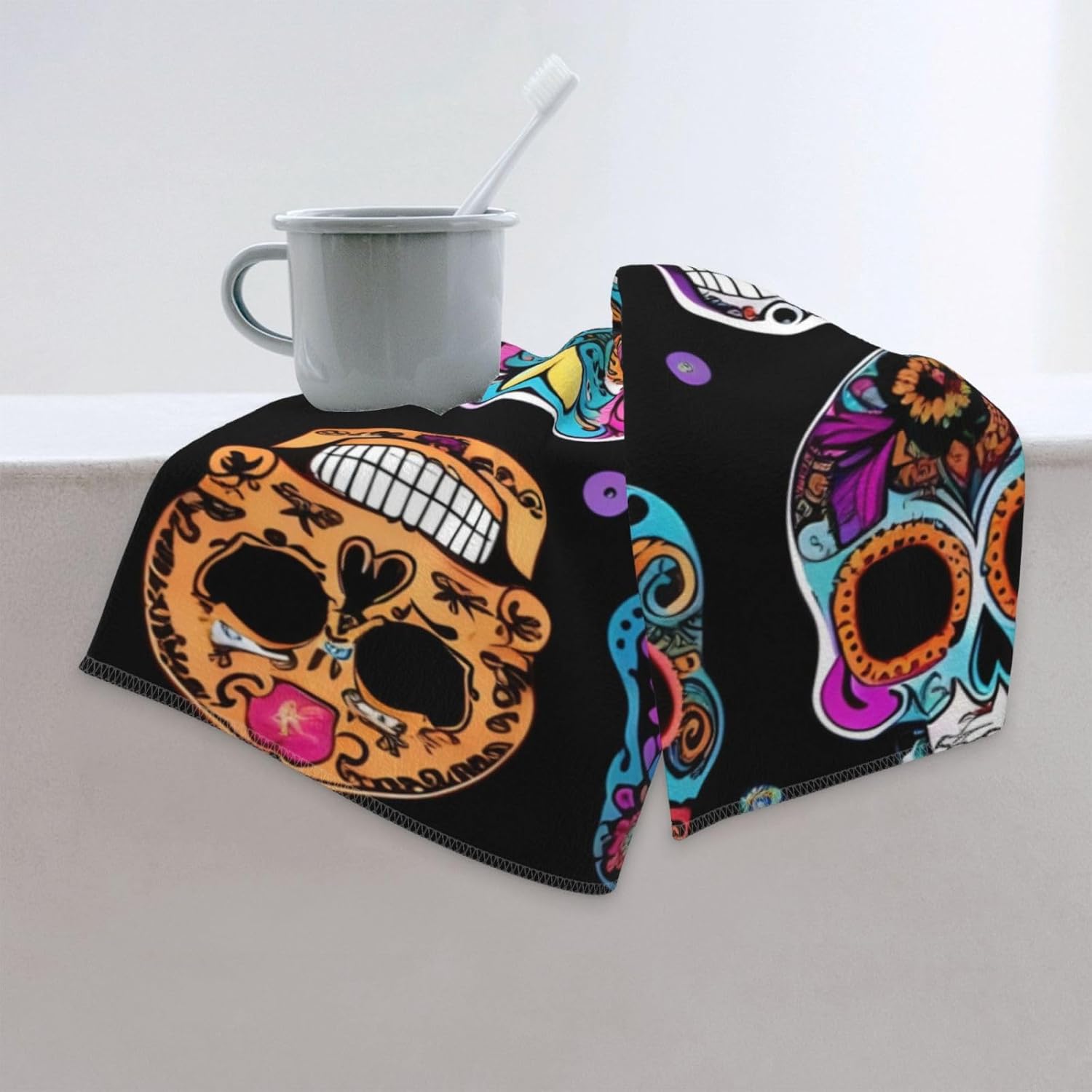 Sugar Skull Print Hand Towels for Kitchen, Decorative Bathroom Towels Decor Farmhouse Cute for Men Women Gifts