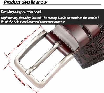 Men's Leather Ratchet Embossed Belt Adjustable Western Cowboy Waist Strap Leather Belt,Coffee,115cm/waist:33~35
