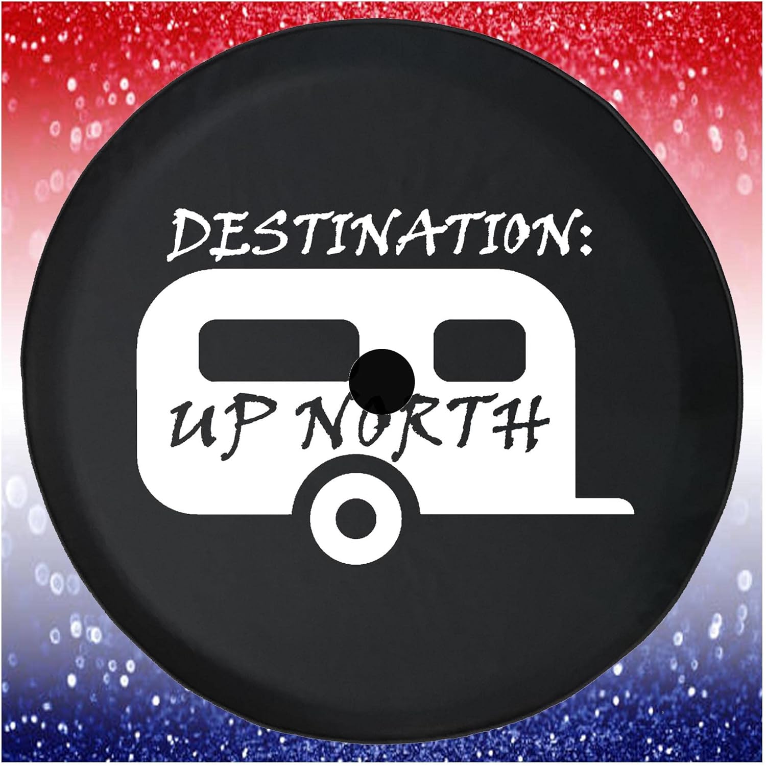 Spare Tire Cover Camping Trailer Destination Up North Black Accessories for Trailers Trucks SUVs RV Campers 32-33 Inch