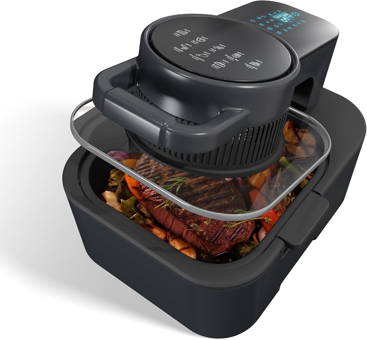 8QT Easy View Non Toxic Air Fryer, 1750W, 6-in-1 Non-drawer Digital Air Fryer, Precise Temp & Timer Control and Pre-Set Timer, Auto Shutoff, Roast, Bake, Air Fry, Broil, Reheat & Dehydrate, Black