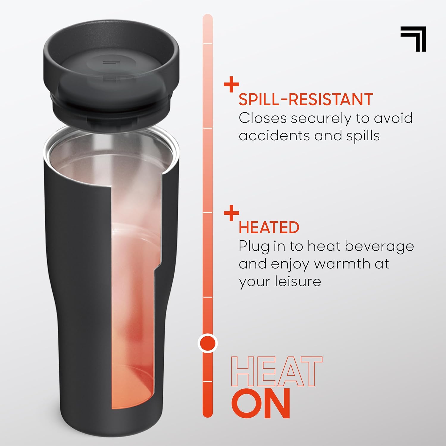 Diagram showing heated function of Sharper Image Travel Mug