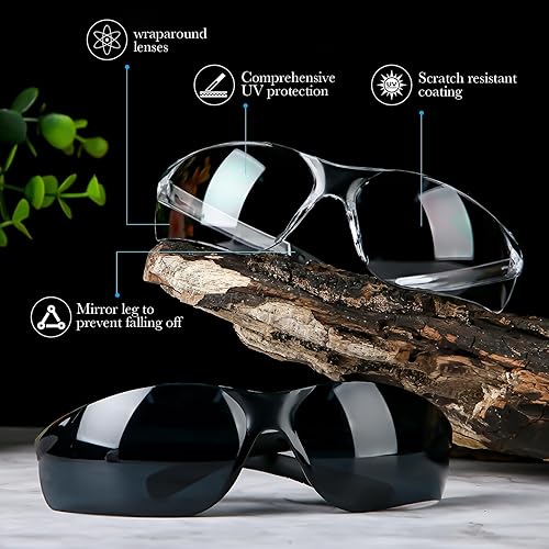 Miniatura 17 de Queekay 50 lentes de seguridad contra impactos UV y arañazos, protección ocular a granel para hombres, laboratorio, ciencias de la construcción Gris