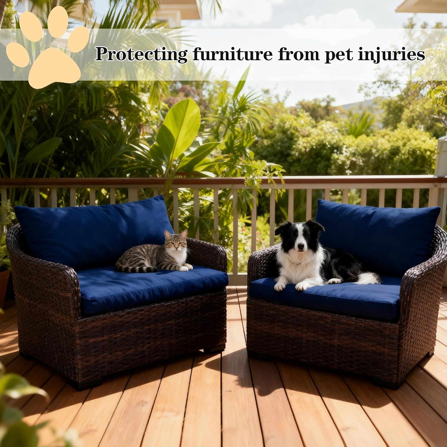 8PCS Patio Cushion Covers,Patio Seat Protectors Splash-proof, Deep Seat, Washable Outdoor Couch Cushion Covers Replacement with Zippers, Slipcovers Sofa Chair Cover(Blue,24 x 24 x 3.15 inches)