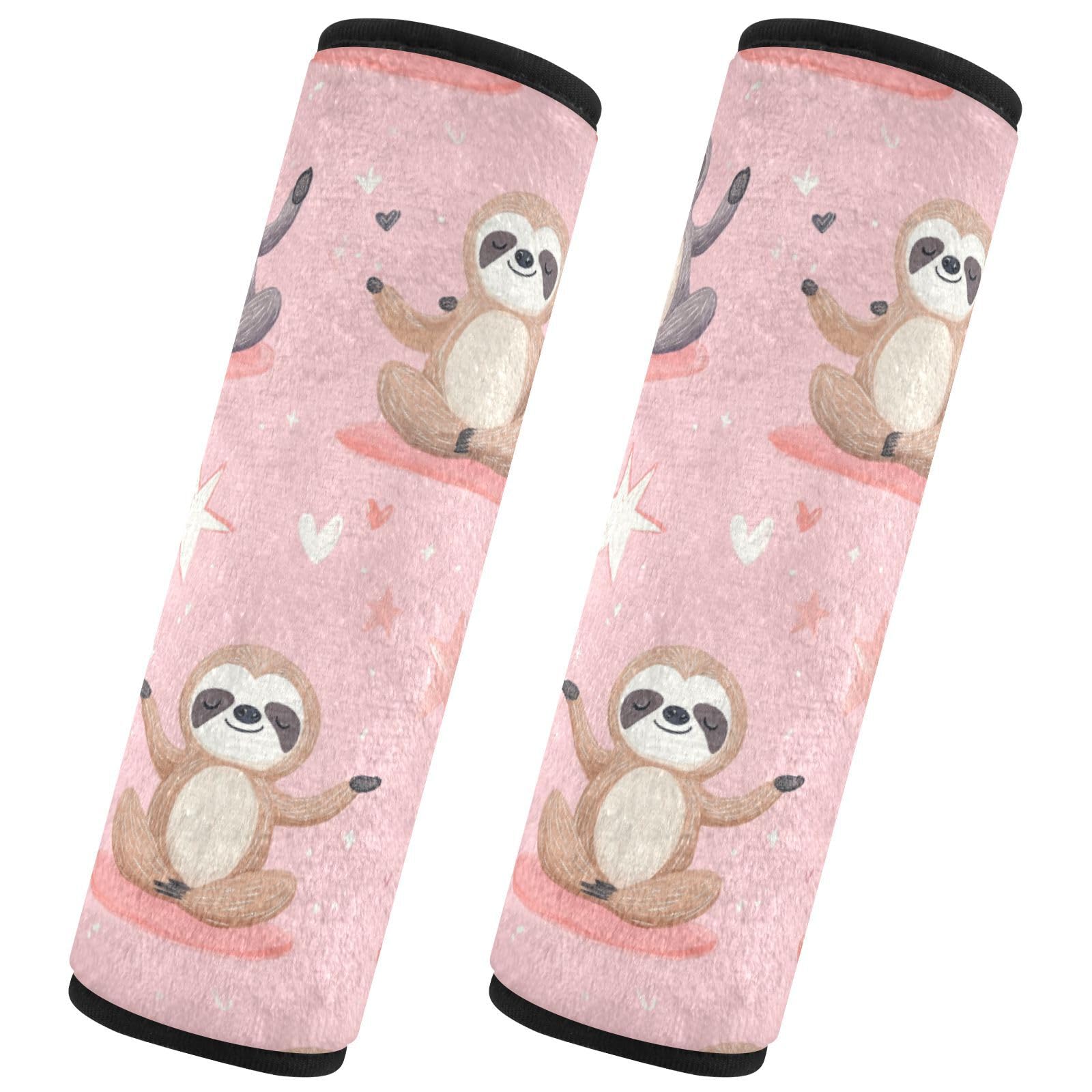 Seat Belt Covers 2 Pack Cute Sloths Car Seat Strap Covers Super Soft Doing Yoga Pink Heart Car Seat Neck Cover for Boys Girls Adults Babies M