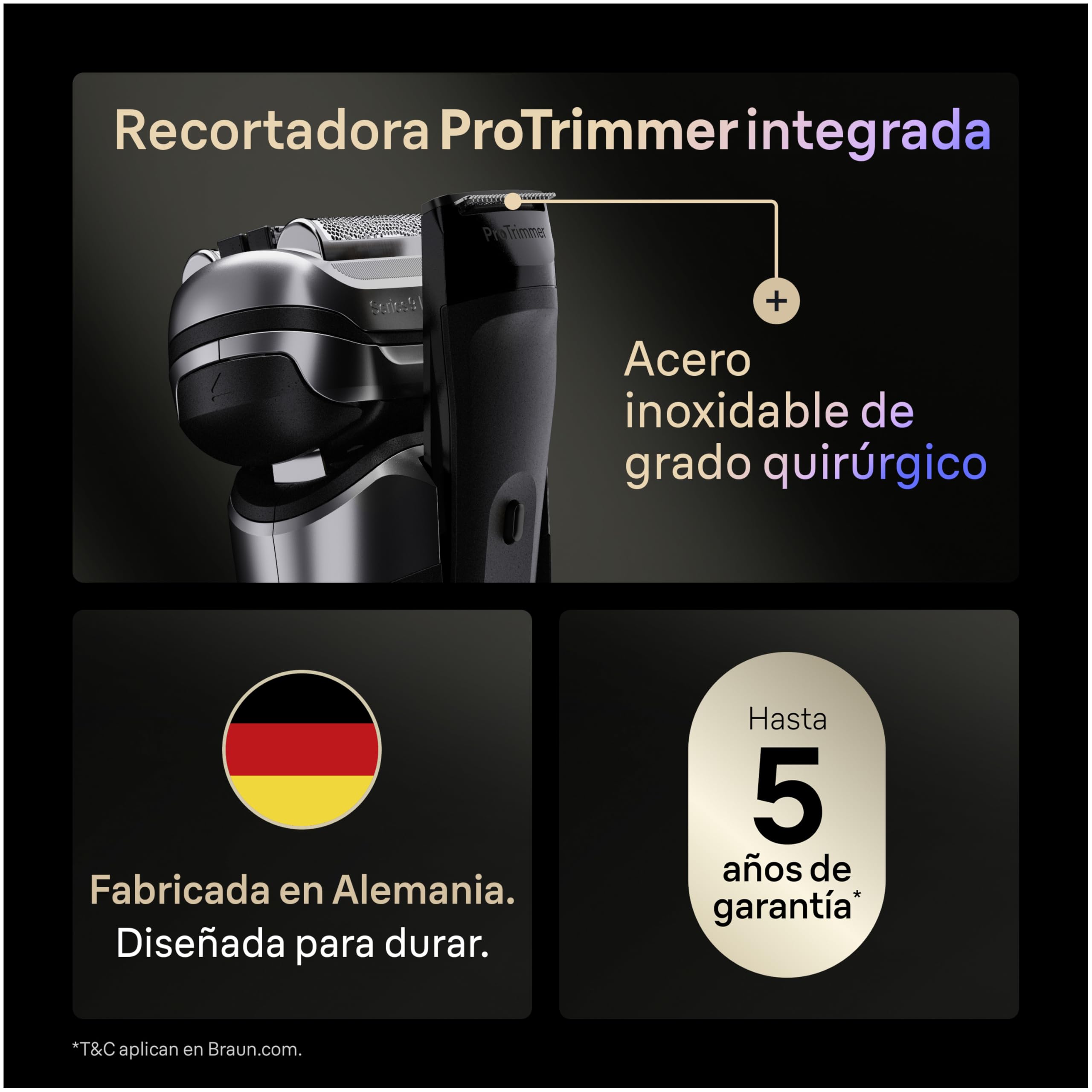 Braun Afeitadora Eléctrica Hombre Series 9 Pro+, Máquina de Afeitar Barba en Seco Y en Mojado con Tecnología 5+1, Inalámbrica, 60 Min de Uso, Centro de Limpieza, Estuche de Carga, 9677CCE, Plata
