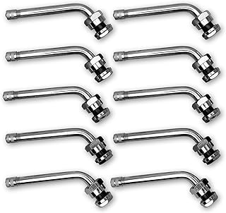 Ten TR555D 60 Degree Bend 3 inch Grommet Valve Stems. Nickel Plated Brass Clamp-in Valve Stems designed for 22.5 and 24.5 Alcoa Truck and Bus Wheels with 9.7mm Valve Holes. TV-555D Haltec Valve Stems.