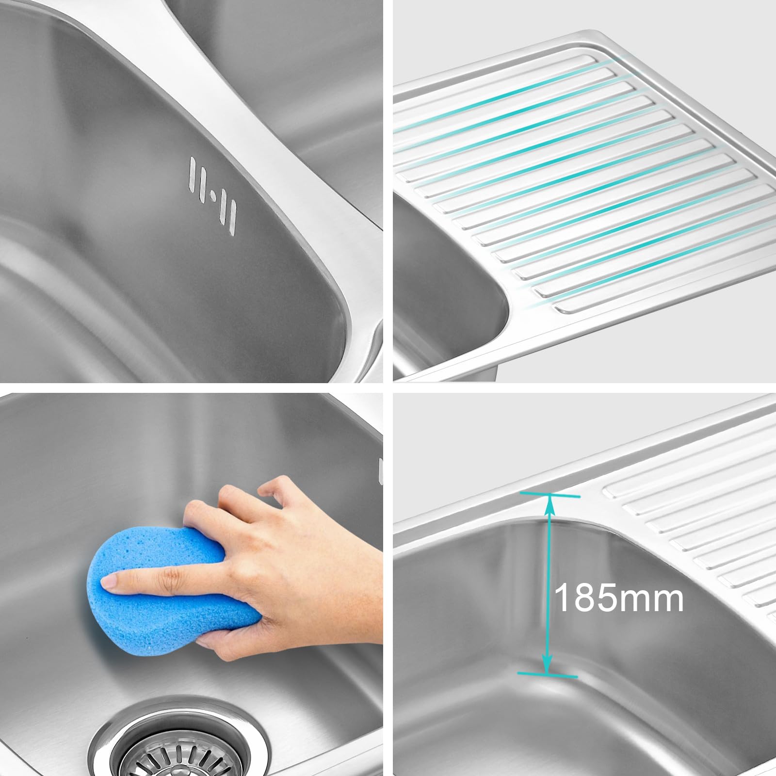 JASSFERRY Lavello da cucina 2 Vasca doppia in Acciaio Inox Spazzolato, scolapiatti reversibile Lavandino, con set di rifiuti