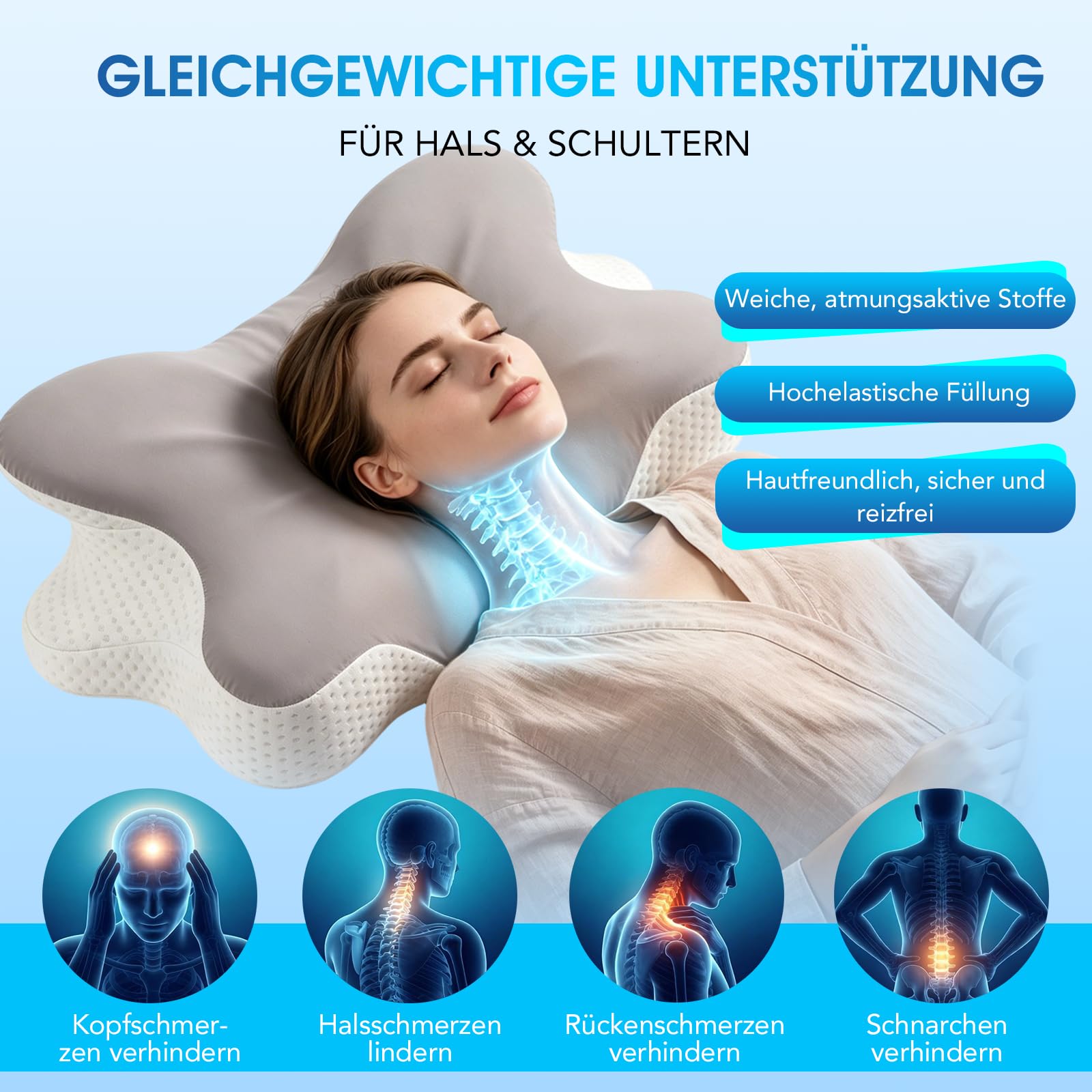 Poduszka pod kark w kształcie chmury, ergonomiczna poduszka pod głowę z pianki z pamięcią kształtu, ortopedyczna poduszka dla osób śpiących na boku, plecach i brzuchu, poduszka podpierająca