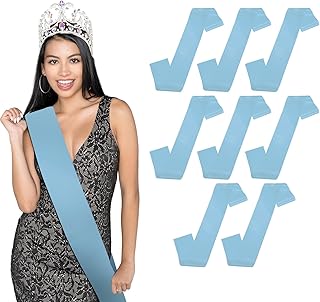 M METERXITY 8-Pack Blank Satin Sash, 3.8" x 63" Party Accessory Plain Sashes for Wedding/Birthday/Pageant/Party Decorations/DIY Sash/Graduation Ceremony [Light Blue]